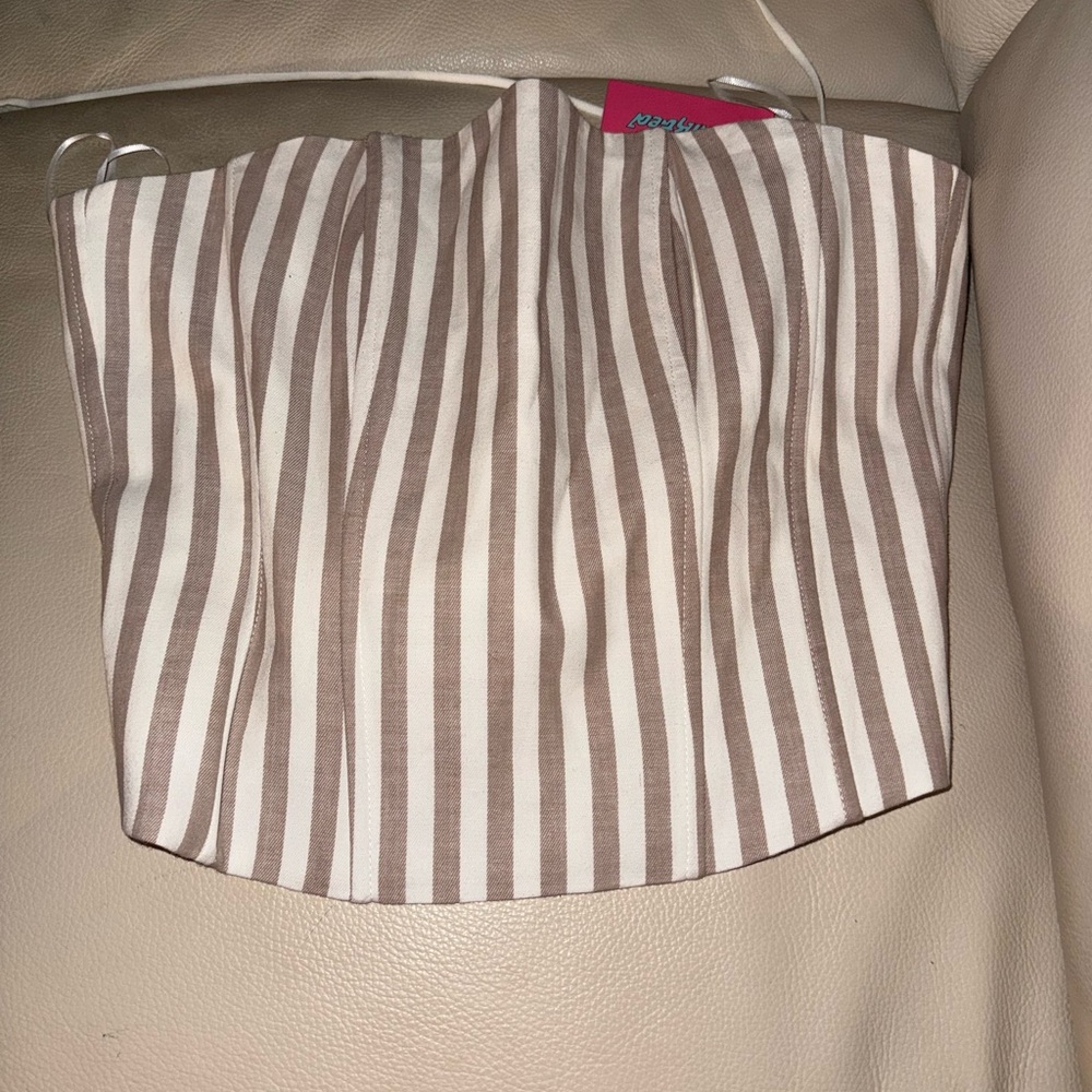 Edikted Brown and White Striped Corset Top